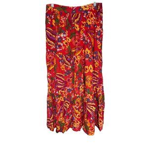 Rachel Rachel Roy Red Floral Maxi Skirt S Rayon Womens Lightweight Tiered Sheer